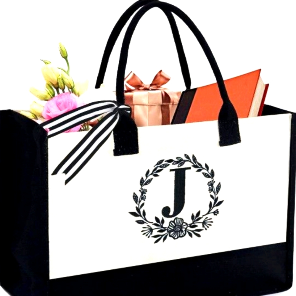 New! Initial J  Canvas Tote